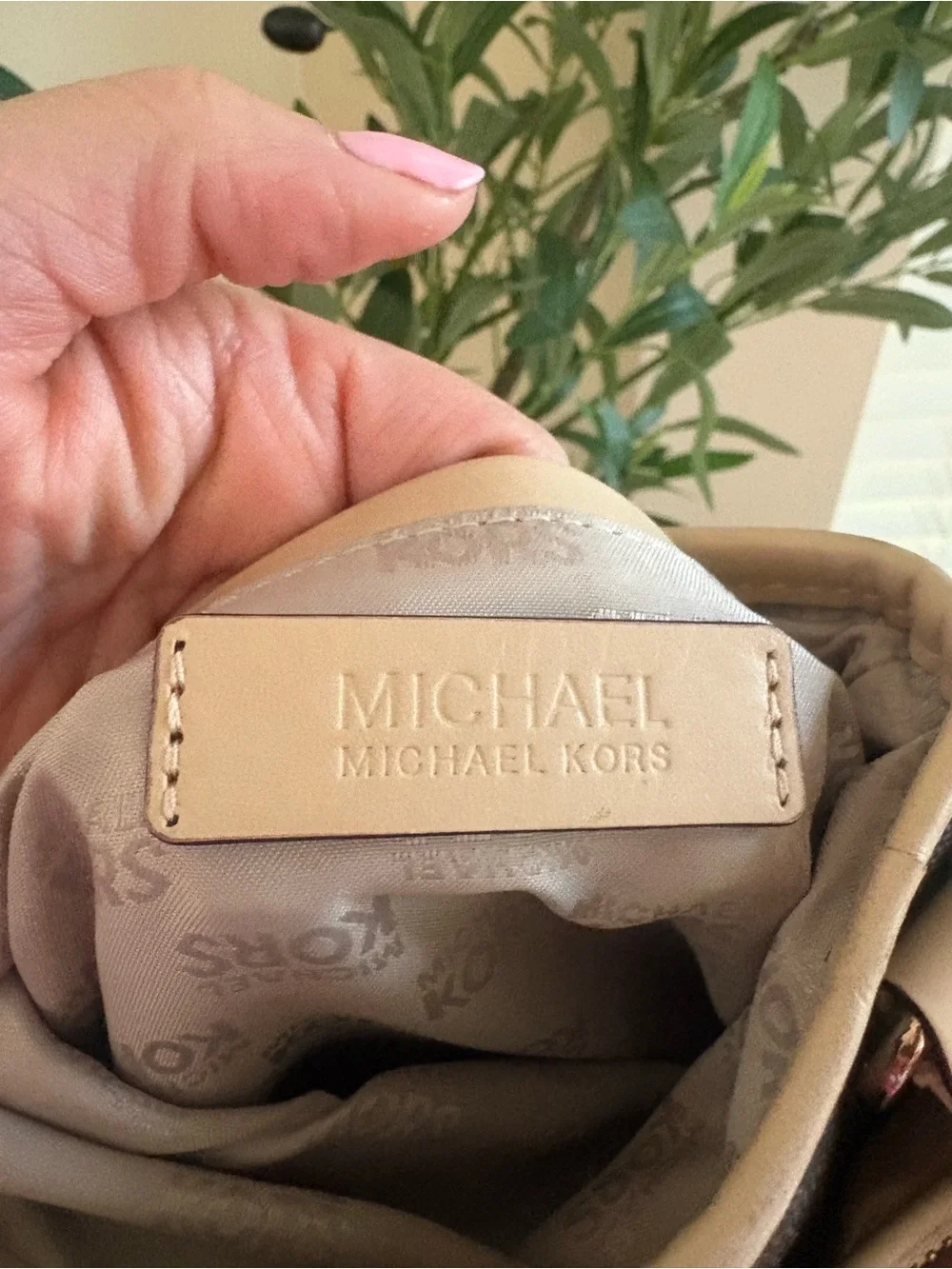 Michael Kors Dark Brown Signature Crossbody with Tan Trim